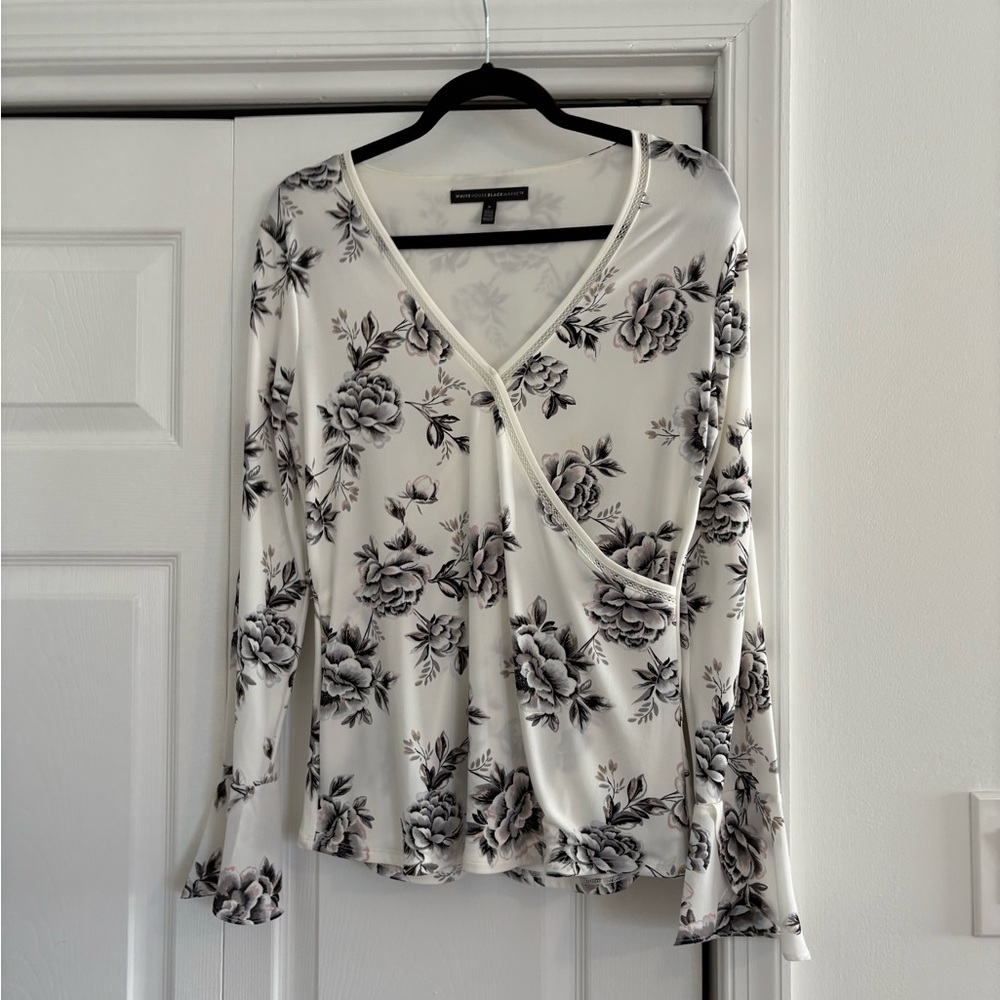 Floral Wrap Top - Black and White